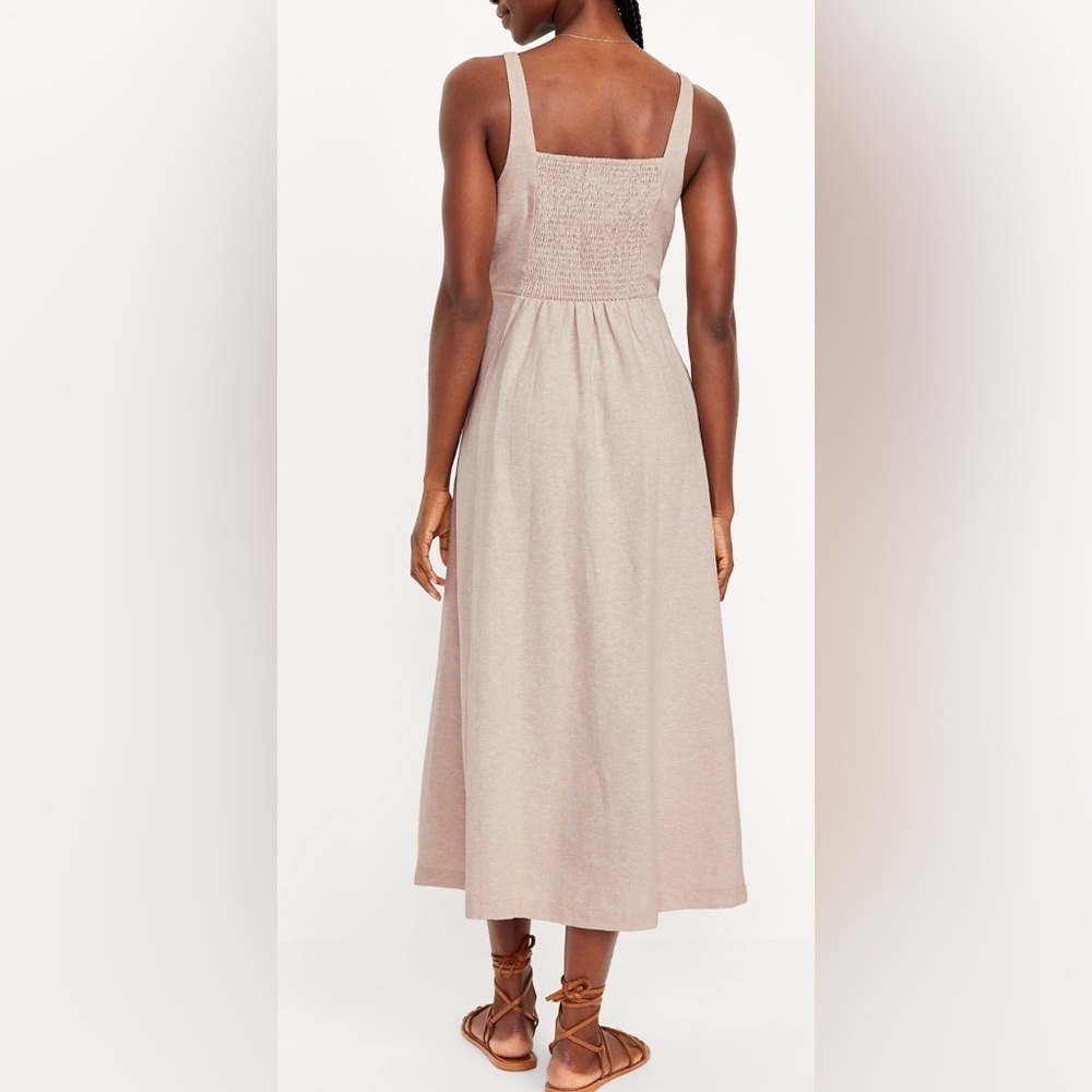 Old Navy Fit & Flare Sleeveless Linen-Blend Midi Dress in Flax Linen - Size XL - Picture 2 of 6